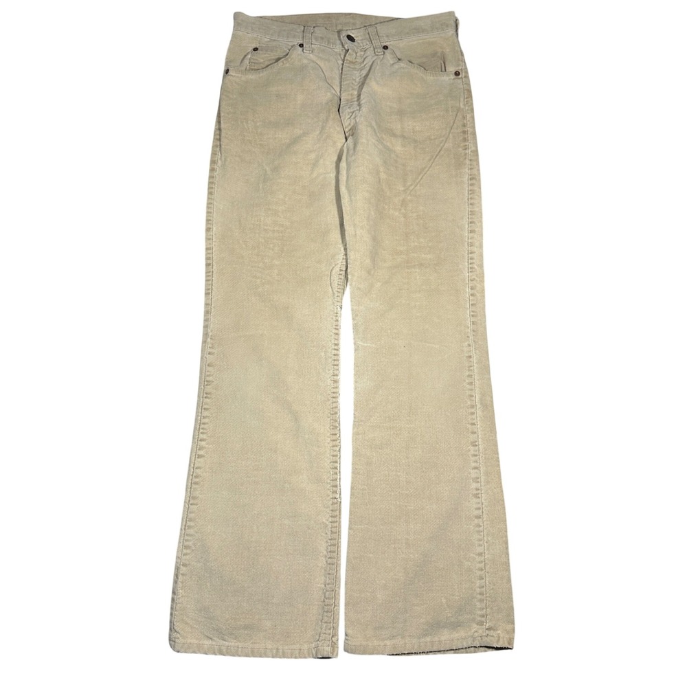 Vintage 70s Levis Twill Flare Pants Tan Beige Talon 42 Zipper Bootcut 30x29